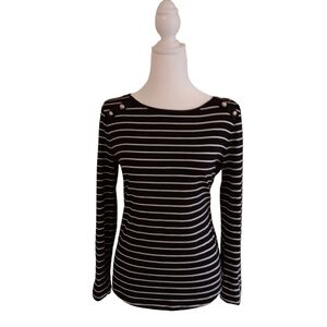 White House Black Market Striped Long Sleeve Black And White Top.
